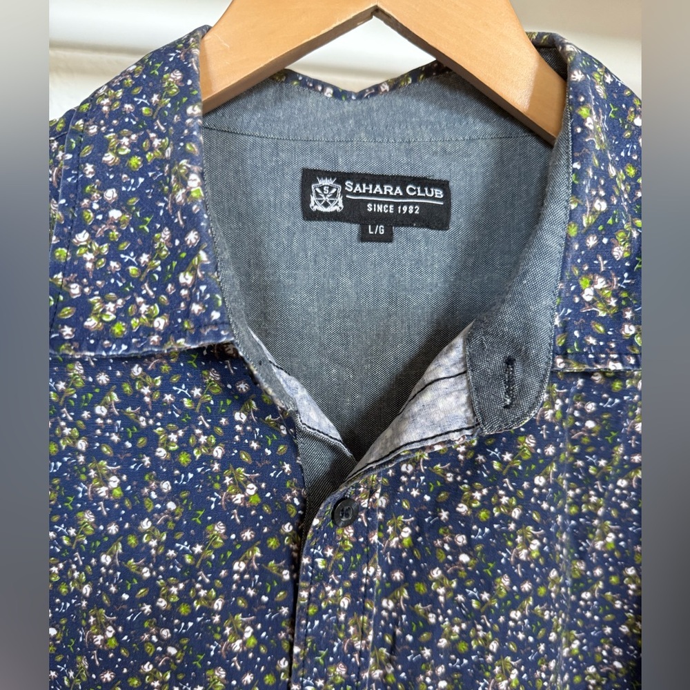 Sahara Club Casual Button Down Short Sleeve Shirt Navy Florals Size Men’s Large - Picture 4 of 11
